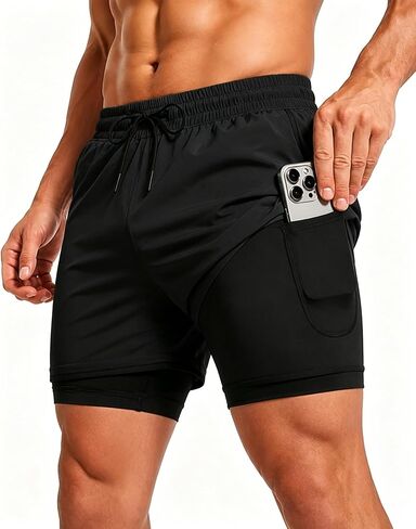 Men's 2 in 1 Athletic Running Shorts Quick Dry Workout Gym Training Shorts with Compression Liner in Kuwait