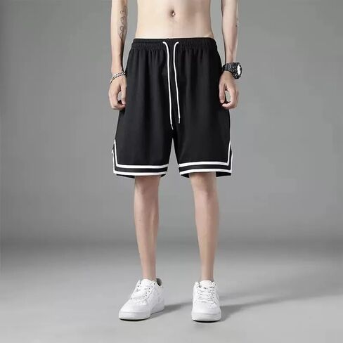 Men's Striped Quick-Dry Workout Shorts Moisture-Wicking, Elastic Waist & Pockets for Gym Running Sports in Kuwait