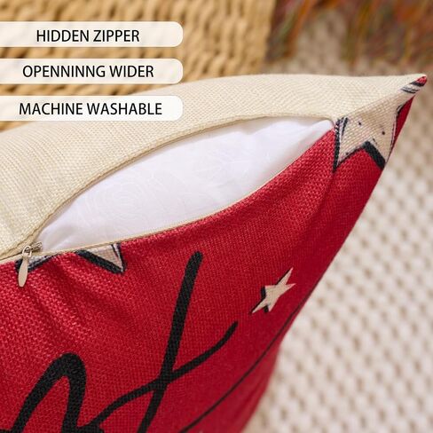 Hongsome Patriotic Decor-Throw Pillow Covers 18x18 in Set of 4,4th of July Linen Pillow Case for Independence Day,Memorial Day,Veteran's Day,USA,American Summer Outdoor Red White Blue Decorations in Saudi Arabia