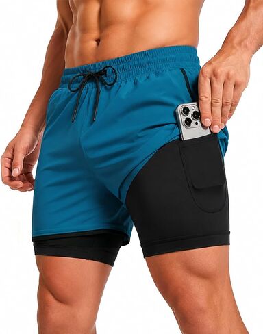 Men's 2 in 1 Athletic Running Shorts Quick Dry Workout Gym Training Shorts with Compression Liner in Kuwait