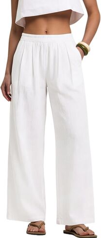 LOMON Cotton Linen Pants Women Wide Leg Palazzo Pants Beach Vacation Outfits Summer 2026 Flowy Clothes Trousers with Pockets in Kuwait