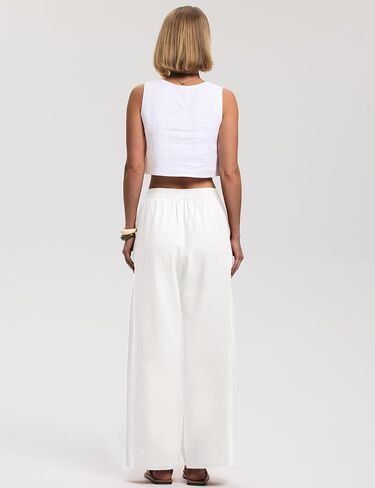 LOMON Cotton Linen Pants Women Wide Leg Palazzo Pants Beach Vacation Outfits Summer 2026 Flowy Clothes Trousers with Pockets in Kuwait