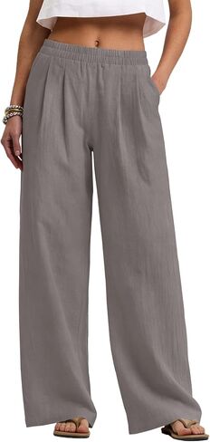 LOMON Cotton Linen Pants Women Wide Leg Palazzo Pants Beach Vacation Outfits Summer 2026 Flowy Clothes Trousers with Pockets in Kuwait