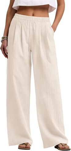 LOMON Cotton Linen Pants Women Wide Leg Palazzo Pants Beach Vacation Outfits Summer 2026 Flowy Clothes Trousers with Pockets in Kuwait