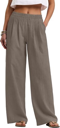 LOMON Cotton Linen Pants Women Wide Leg Palazzo Pants Beach Vacation Outfits Summer 2026 Flowy Clothes Trousers with Pockets in Kuwait