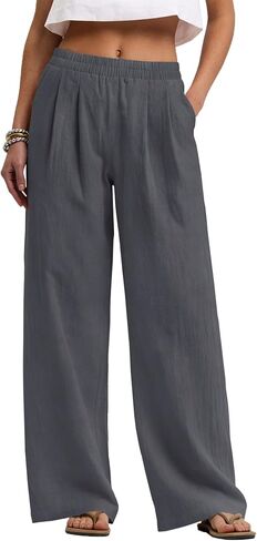 LOMON Cotton Linen Pants Women Wide Leg Palazzo Pants Beach Vacation Outfits Summer 2026 Flowy Clothes Trousers with Pockets in Kuwait