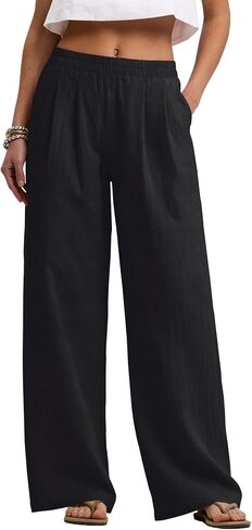 LOMON Cotton Linen Pants Women Wide Leg Palazzo Pants Beach Vacation Outfits Summer 2026 Flowy Clothes Trousers with Pockets in Kuwait