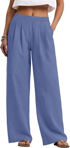 LOMON Cotton Linen Pants Women Wide Leg Palazzo Pants Beach Vacation Outfits Summer 2026 Flowy Clothes Trousers with Pockets in Kuwait