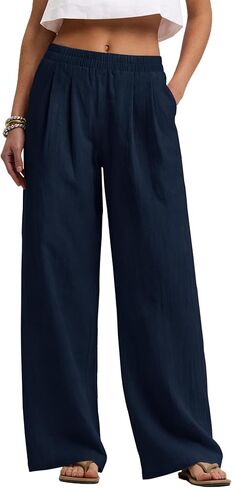 LOMON Cotton Linen Pants Women Wide Leg Palazzo Pants Beach Vacation Outfits Summer 2026 Flowy Clothes Trousers with Pockets in Kuwait