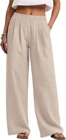 LOMON Cotton Linen Pants Women Wide Leg Palazzo Pants Beach Vacation Outfits Summer 2026 Flowy Clothes Trousers with Pockets in Kuwait