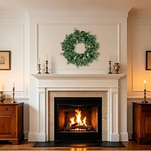 25 Inch Artificial Eucalyptus Wreath for Front Door - Faux Greenery Farmhouse Summer Wreath with White Buds for Indoor Outdoor Wall Window Year-Round Decor in Saudi Arabia