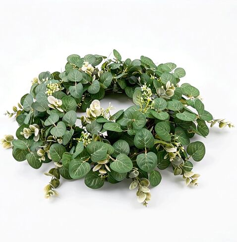 25 Inch Artificial Eucalyptus Wreath for Front Door - Faux Greenery Farmhouse Summer Wreath with White Buds for Indoor Outdoor Wall Window Year-Round Decor in Saudi Arabia