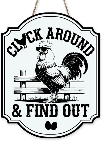Funny Chicken Coop House Front Door Sign, Vintage Farm Cluck Around and Find Out Rooster Eggs Farmers Market Wood Plaque Hanger, Retro Farmhouse Country Wooden Wreath Wall Hanging Home Decor in Kuwait