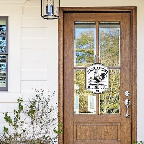 Funny Chicken Coop House Front Door Sign, Vintage Farm Cluck Around and Find Out Rooster Eggs Farmers Market Wood Plaque Hanger, Retro Farmhouse Country Wooden Wreath Wall Hanging Home Decor in Kuwait
