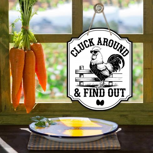 Funny Chicken Coop House Front Door Sign, Vintage Farm Cluck Around and Find Out Rooster Eggs Farmers Market Wood Plaque Hanger, Retro Farmhouse Country Wooden Wreath Wall Hanging Home Decor in Kuwait