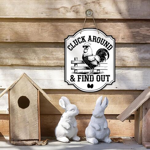 Funny Chicken Coop House Front Door Sign, Vintage Farm Cluck Around and Find Out Rooster Eggs Farmers Market Wood Plaque Hanger, Retro Farmhouse Country Wooden Wreath Wall Hanging Home Decor in Kuwait