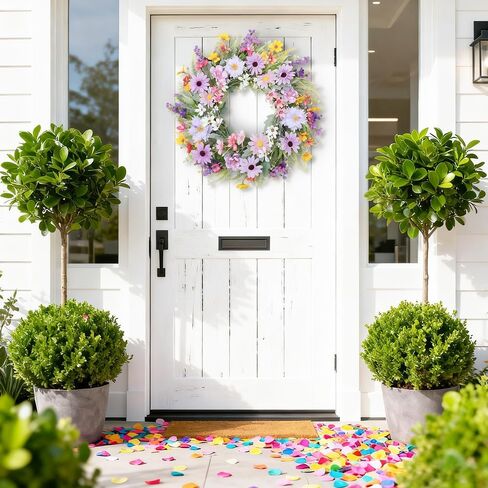 Summer Wreath for Front Door Purple Farmhouse Summer Door Wreath with Wildflower Lavender Daisy Wreaths for Wall Porch Indoor Outdoor Window Home Decorations in Saudi Arabia
