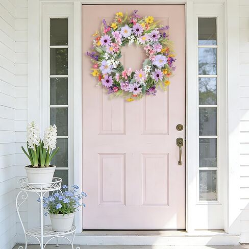 Summer Wreath for Front Door Purple Farmhouse Summer Door Wreath with Wildflower Lavender Daisy Wreaths for Wall Porch Indoor Outdoor Window Home Decorations in Saudi Arabia