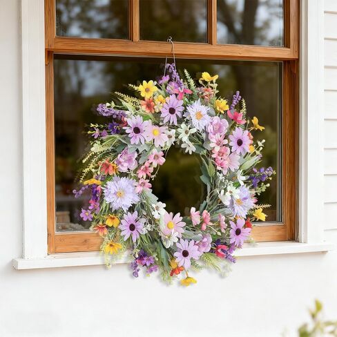 Summer Wreath for Front Door Purple Farmhouse Summer Door Wreath with Wildflower Lavender Daisy Wreaths for Wall Porch Indoor Outdoor Window Home Decorations in Saudi Arabia