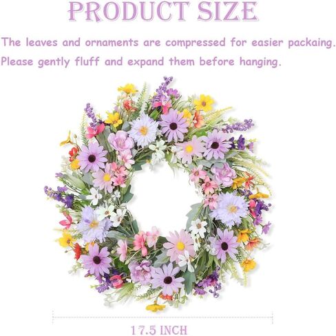 Summer Wreath for Front Door Purple Farmhouse Summer Door Wreath with Wildflower Lavender Daisy Wreaths for Wall Porch Indoor Outdoor Window Home Decorations in Saudi Arabia