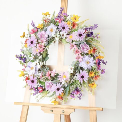 Summer Wreath for Front Door Purple Farmhouse Summer Door Wreath with Wildflower Lavender Daisy Wreaths for Wall Porch Indoor Outdoor Window Home Decorations in Saudi Arabia