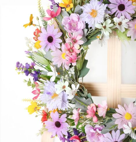 Summer Wreath for Front Door Purple Farmhouse Summer Door Wreath with Wildflower Lavender Daisy Wreaths for Wall Porch Indoor Outdoor Window Home Decorations in Saudi Arabia