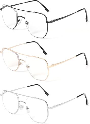 MMOWW 3 Pack Aviator Reading Glasses for Women Men Double Bridge Metal Frame Spring Hinges Blue Light Blocking Readers in Saudi Arabia