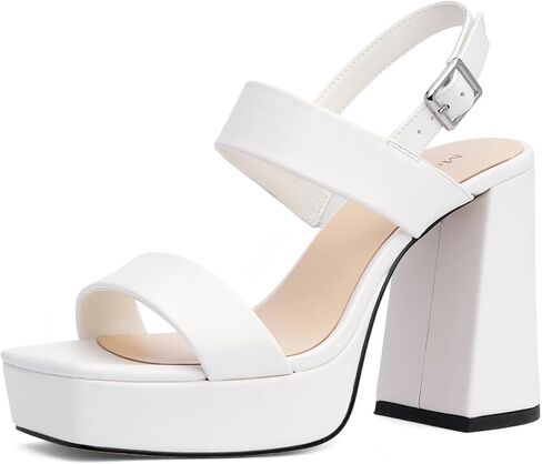 Modatope Platform Heels for Women Square Open Toe Chunky Heel Platform Sandals Ankle Strap Heels Wedding Party Dress Shoes in Kuwait
