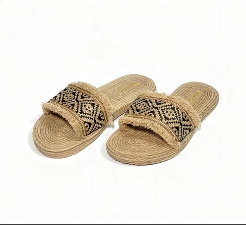 Women's Summer Beach Flat Cute Sandals 2026 Imitation straw weaving shoes Vacation Sandals in Saudi Arabia