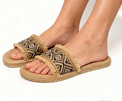 Women's Summer Beach Flat Cute Sandals 2026 Imitation straw weaving shoes Vacation Sandals in Saudi Arabia