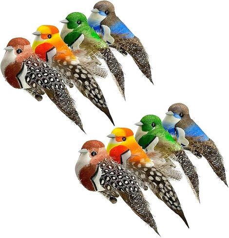 8pcs Artificial Birds Clip on Fake Bird Ornaments with Feathers for Christmas Tree Decoration, Arts & Crafts and Floral Arrangements (3) in Saudi Arabia
