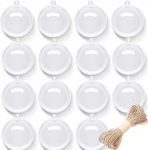 15 Pack Clear Plastic Fillable Ornament Balls (3.14"/80mm), Shatterproof Plastic Spheres with Hanging Strings, Reusable Snap-Together Design for DIY Christmas Tree Decor, Holiday Party in Saudi Arabia