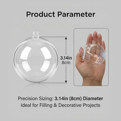 15 Pack Clear Plastic Fillable Ornament Balls (3.14"/80mm), Shatterproof Plastic Spheres with Hanging Strings, Reusable Snap-Together Design for DIY Christmas Tree Decor, Holiday Party in Saudi Arabia