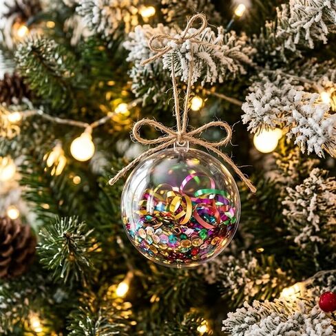 15 Pack Clear Plastic Fillable Ornament Balls (3.14"/80mm), Shatterproof Plastic Spheres with Hanging Strings, Reusable Snap-Together Design for DIY Christmas Tree Decor, Holiday Party in Saudi Arabia