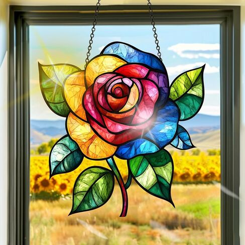 Colorful Acrylic Suncatcher, Sunflower Sun Catchers Hanging Window Decoration, Rainbow Maker Wall Art, for Living Room Bedroom Balcony Indoor Outdoor Garden Ornaments Decor 7.8x7.8 Inch-94 in Kuwait
