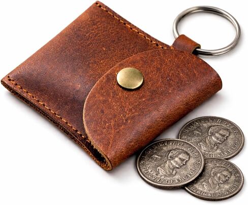 Genuine Calf Leather Keychain Coin Pouch with Snap-Button Closure – Compact Vintage-Style Change Holder for Everyday Carry in Kuwait