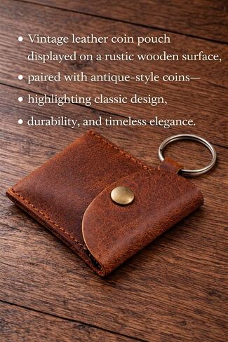 Genuine Calf Leather Keychain Coin Pouch with Snap-Button Closure – Compact Vintage-Style Change Holder for Everyday Carry in Kuwait
