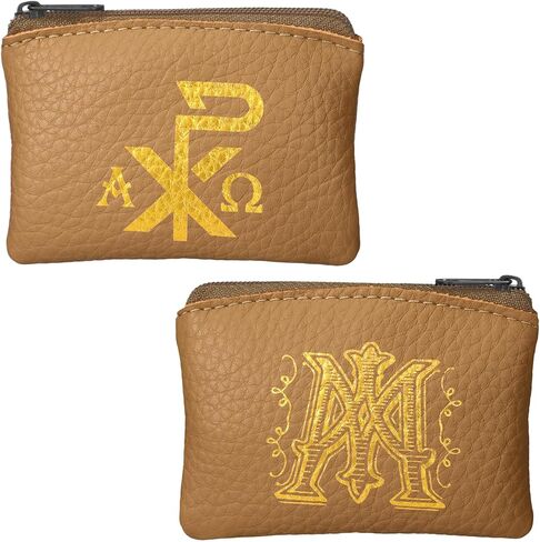 Konohan Maria and Chi Rho Cross Rosary Pouch Catholic, Rosary Case Velvet Lining PU Leather Pouches with Zipper for Travel, Holy Bead Pouch, Religious Gift and Catholic Accessory(Black) in Kuwait