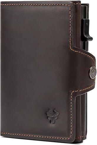 Womens Slim Minimalist Wallet Card Holder with Coin Pocket, Cash Slot, Magnetic Closure, Pop Up Aluminum Case, ID Window, Leather Wallet, RFID Blocking,6-10 Card Capacity in Kuwait