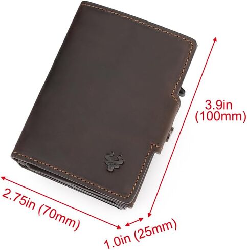 Womens Slim Minimalist Wallet Card Holder with Coin Pocket, Cash Slot, Magnetic Closure, Pop Up Aluminum Case, ID Window, Leather Wallet, RFID Blocking,6-10 Card Capacity in Kuwait