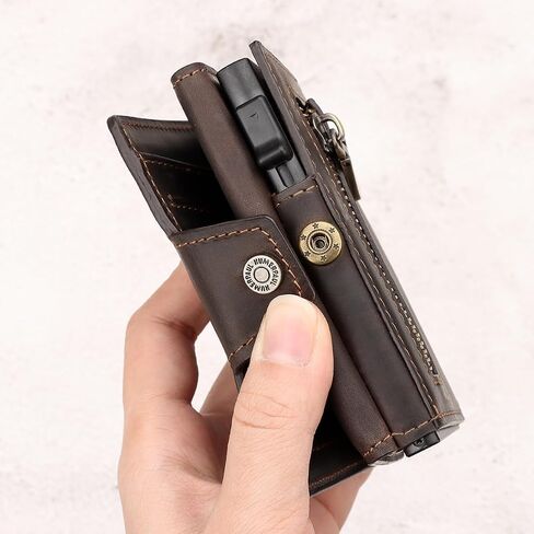 Womens Slim Minimalist Wallet Card Holder with Coin Pocket, Cash Slot, Magnetic Closure, Pop Up Aluminum Case, ID Window, Leather Wallet, RFID Blocking,6-10 Card Capacity in Kuwait