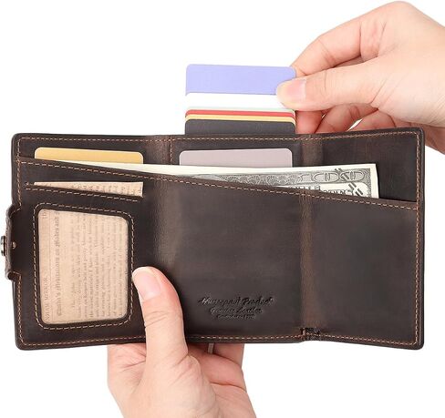 Womens Slim Minimalist Wallet Card Holder with Coin Pocket, Cash Slot, Magnetic Closure, Pop Up Aluminum Case, ID Window, Leather Wallet, RFID Blocking,6-10 Card Capacity in Kuwait
