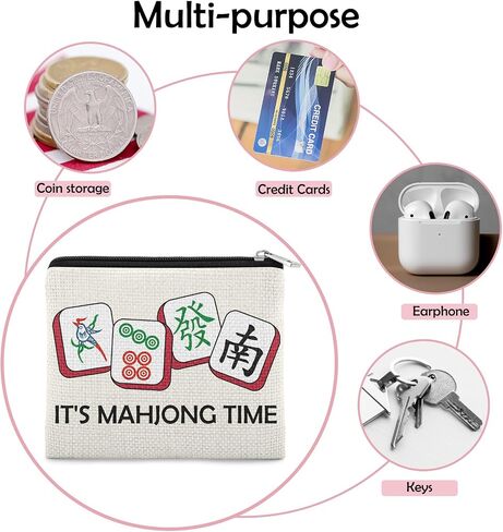 Mahjong Coin Purse Gift Mahjong Lover Player Gambling Gifts Coin Pouch Grandma Aunt Mom Sister Friends Birthday Christmas Retirement Presents Zipper Change Pouch in Saudi Arabia