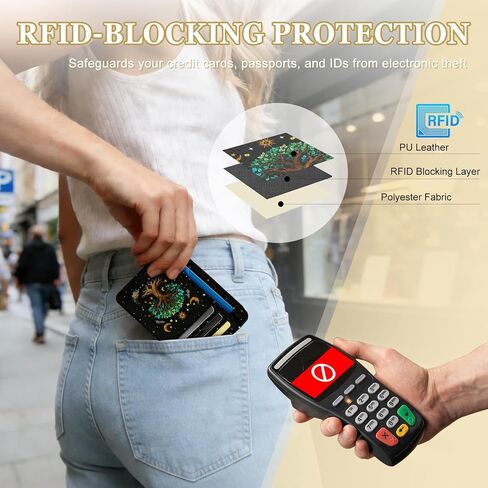 محفظة نحيفة من Tree of Life للنساء - حامل بطاقات الائتمان RFID، محفظة من جلد البولي يوريثان مع نافذة لبطاقة الهوية وجيب للعملات المعدنية بسحاب، حافظة بطاقات رفيعة بجيب أمامي للسفر هدايا للسيدات in Kuwait