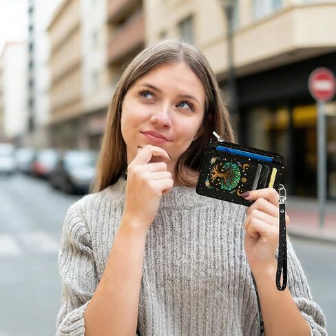 محفظة نحيفة من Tree of Life للنساء - حامل بطاقات الائتمان RFID، محفظة من جلد البولي يوريثان مع نافذة لبطاقة الهوية وجيب للعملات المعدنية بسحاب، حافظة بطاقات رفيعة بجيب أمامي للسفر هدايا للسيدات in Kuwait