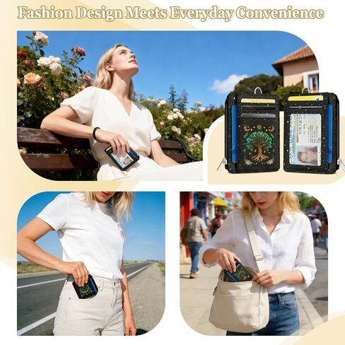 محفظة نحيفة من Tree of Life للنساء - حامل بطاقات الائتمان RFID، محفظة من جلد البولي يوريثان مع نافذة لبطاقة الهوية وجيب للعملات المعدنية بسحاب، حافظة بطاقات رفيعة بجيب أمامي للسفر هدايا للسيدات in Kuwait