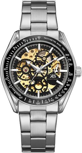 Kenneth Scott Men’s Mechanical Casual Watch | Black Dial, Silver Case & Strap, 43mm-K22312-SBSB in Saudi Arabia