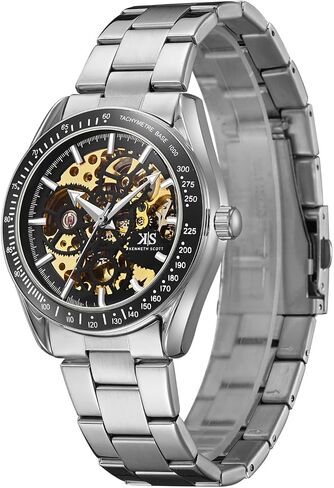 Kenneth Scott Men’s Mechanical Casual Watch | Black Dial, Silver Case & Strap, 43mm-K22312-SBSB in Saudi Arabia