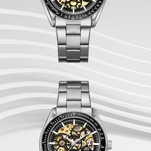 Kenneth Scott Men’s Mechanical Casual Watch | Black Dial, Silver Case & Strap, 43mm-K22312-SBSB in Saudi Arabia