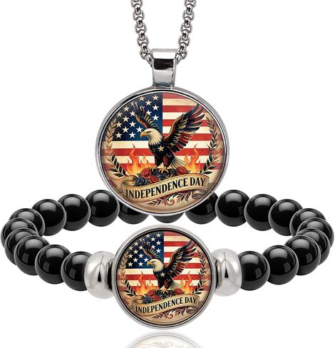 cow print 4th of July Outfits for Women, Independence Day Necklace & Bracelet Set, USA 250th Anniversary Patriotic Accessories, Holiday Birthday Gifts for Women Men Friends Patriots in Saudi Arabia